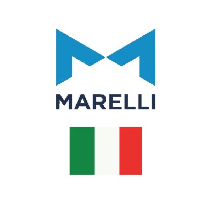 Marelli logo with italian flag. Client of DAVISA Industrial: Development Leader.