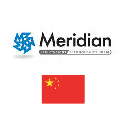 Meridian logo with chinese flag. Client of DAVISA Industrial.